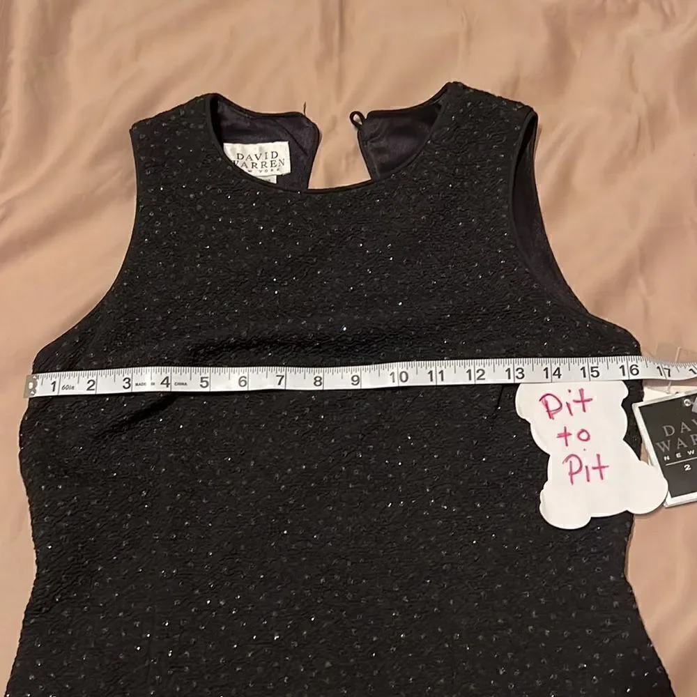 David Warren NY NWT black sparkly sleeveless zip back keyhole lined sheath dress